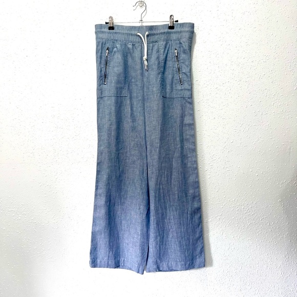 Athleta Blue Cabo Linen Wide-Leg Pants 6 - Picture 1 of 6